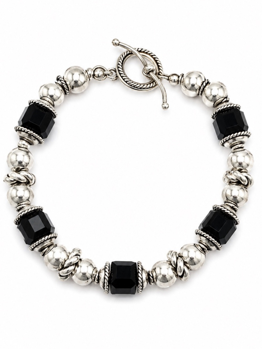 Handmade Sterling Silver Chunky Crystal Toggle Bracelet 8” Statement